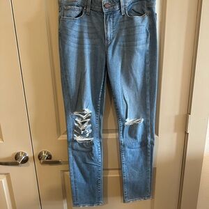 PAIGE Blue Ankle Cropped Jeans with Distressed Details